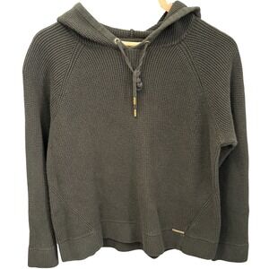 Michael Kors Waffle Knit Hoodie Olive Green Gold Hardware Pullover Thermal Large